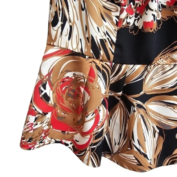 Trina Turk Floral Print Peplum Top - Short Sleeve, Summer Fall Office, Size XS - Picture 6 of 10